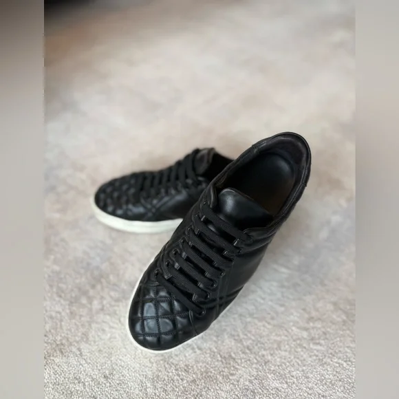 Burberry Quilted Leather Sneakers – Black with White Soles - Picture 1 of 7